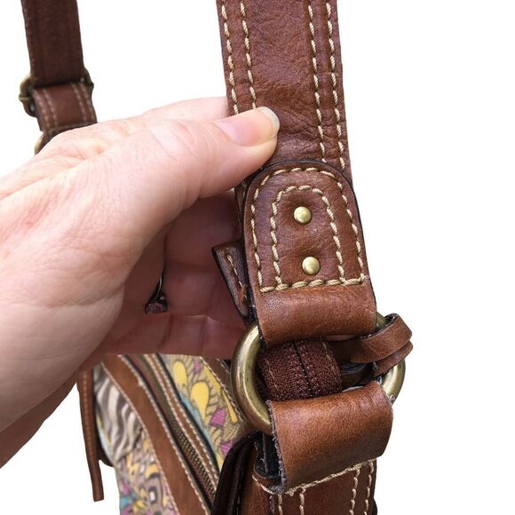 Vintage Graphic Fossil Cotton Leather Boho Hippie Bag - Picture 5 of 11